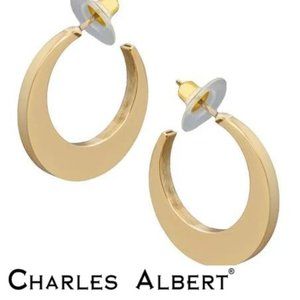 NEW Alchemia Thick Mid Hoop Earrings Gold Handcrafted Designer CHARLES ALBERT